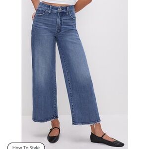 Good American Good Waist palazzo Crop High Rise wide leg Jeans Size 4/27 NWT